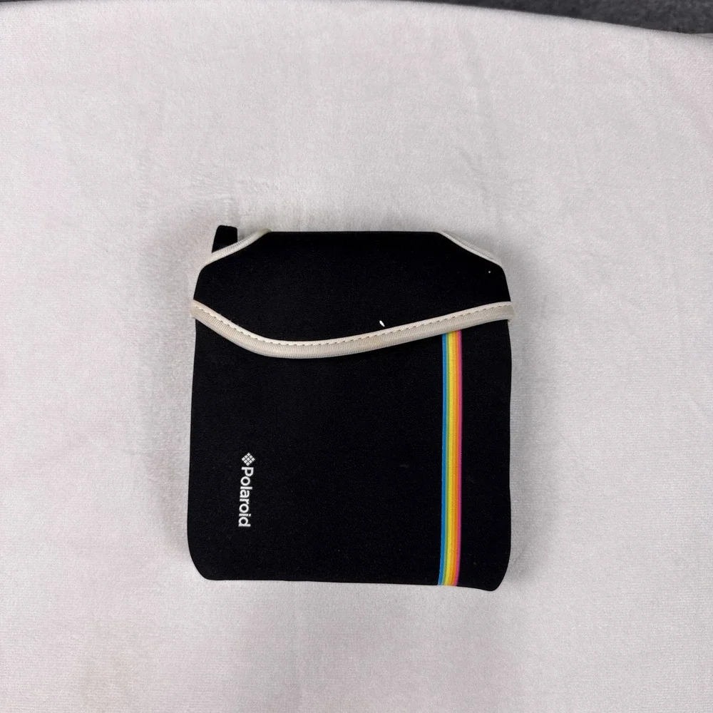 Polaroid Camera Pouch Case Black Neoprene Rainbow Stripe Retro Sleeve Small